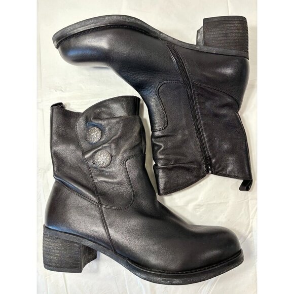 Tara M Devon Zip Up Two Button Black Leather Boots Womens Size 10 - Picture 7 of 11